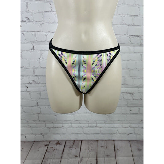 Victoria’s Secret Geometric Black Trim Cheeky Bathing Suit Bikini Bottom L