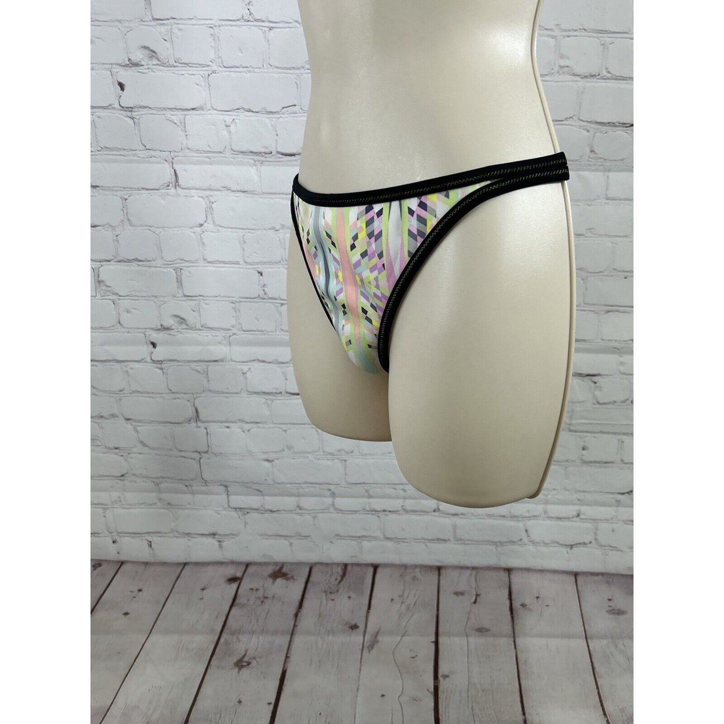 Victoria’s Secret Geometric Black Trim Cheeky Bathing Suit Bikini Bottom L