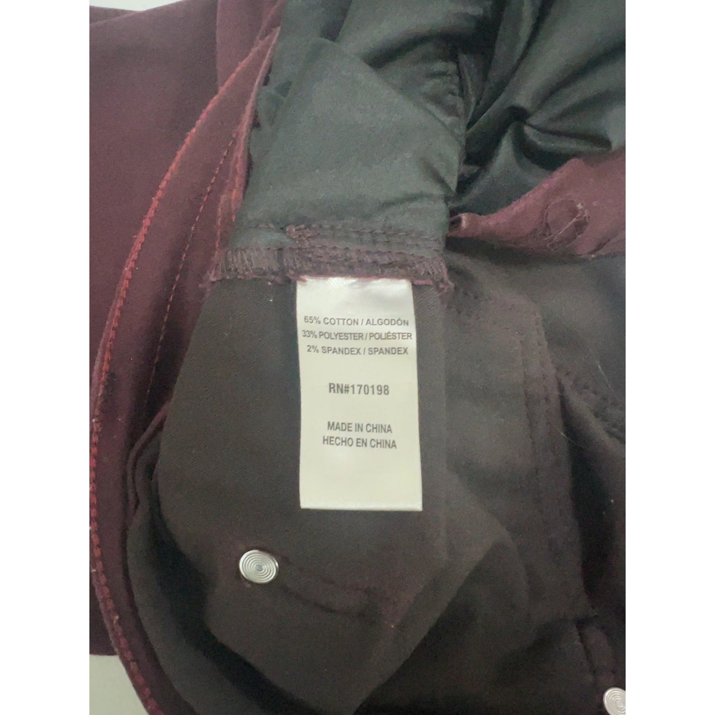 Asher Jones Burgundy Stretch Twill Zip Pocket Straight Leg Pants (38x32)