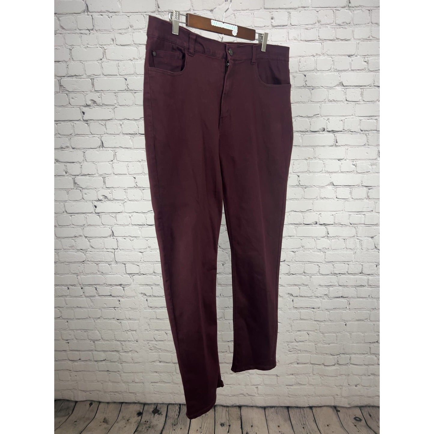 Asher Jones Burgundy Stretch Twill Zip Pocket Straight Leg Pants (38x32)