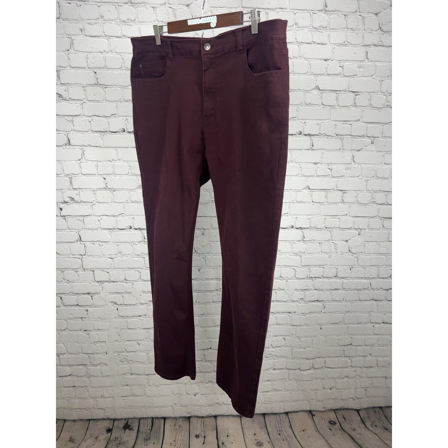 Asher Jones Burgundy Stretch Twill Zip Pocket Straight Leg Pants (38x32)
