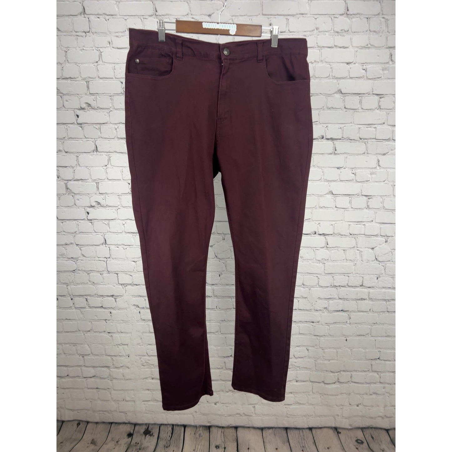 Asher Jones Burgundy Stretch Twill Zip Pocket Straight Leg Pants (38x32)