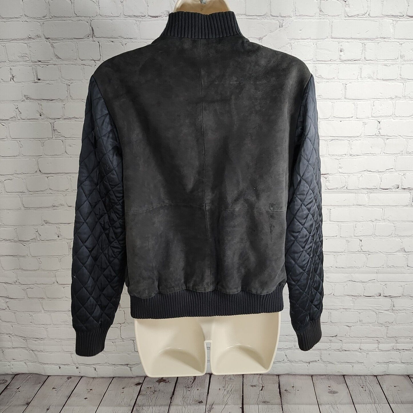 Michael Stars Black 100% Goat Suede Navy Quilt Sleeve Women's Bomber Jacket S