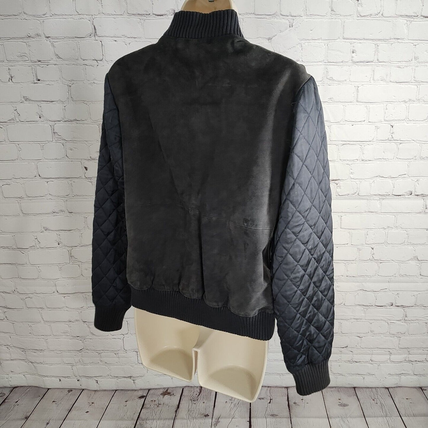Michael Stars Black 100% Goat Suede Navy Quilt Sleeve Women's Bomber Jacket S