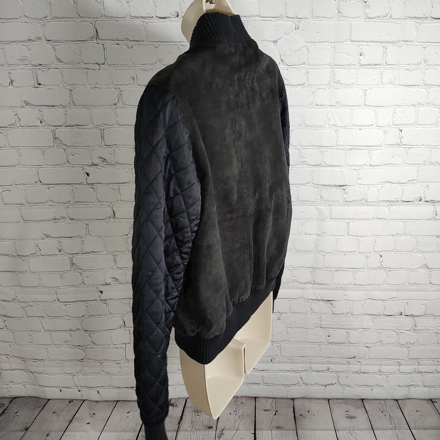 Michael Stars Black 100% Goat Suede Navy Quilt Sleeve Women's Bomber Jacket S