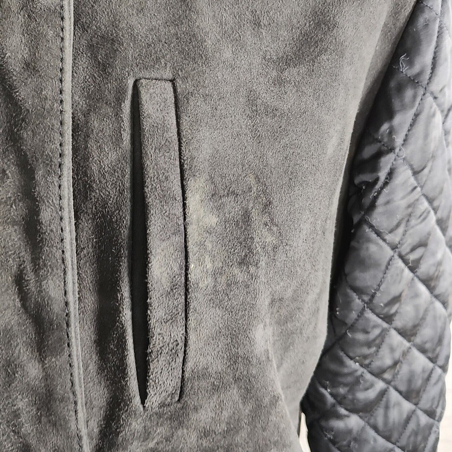 Michael Stars Black 100% Goat Suede Navy Quilt Sleeve Women's Bomber Jacket S