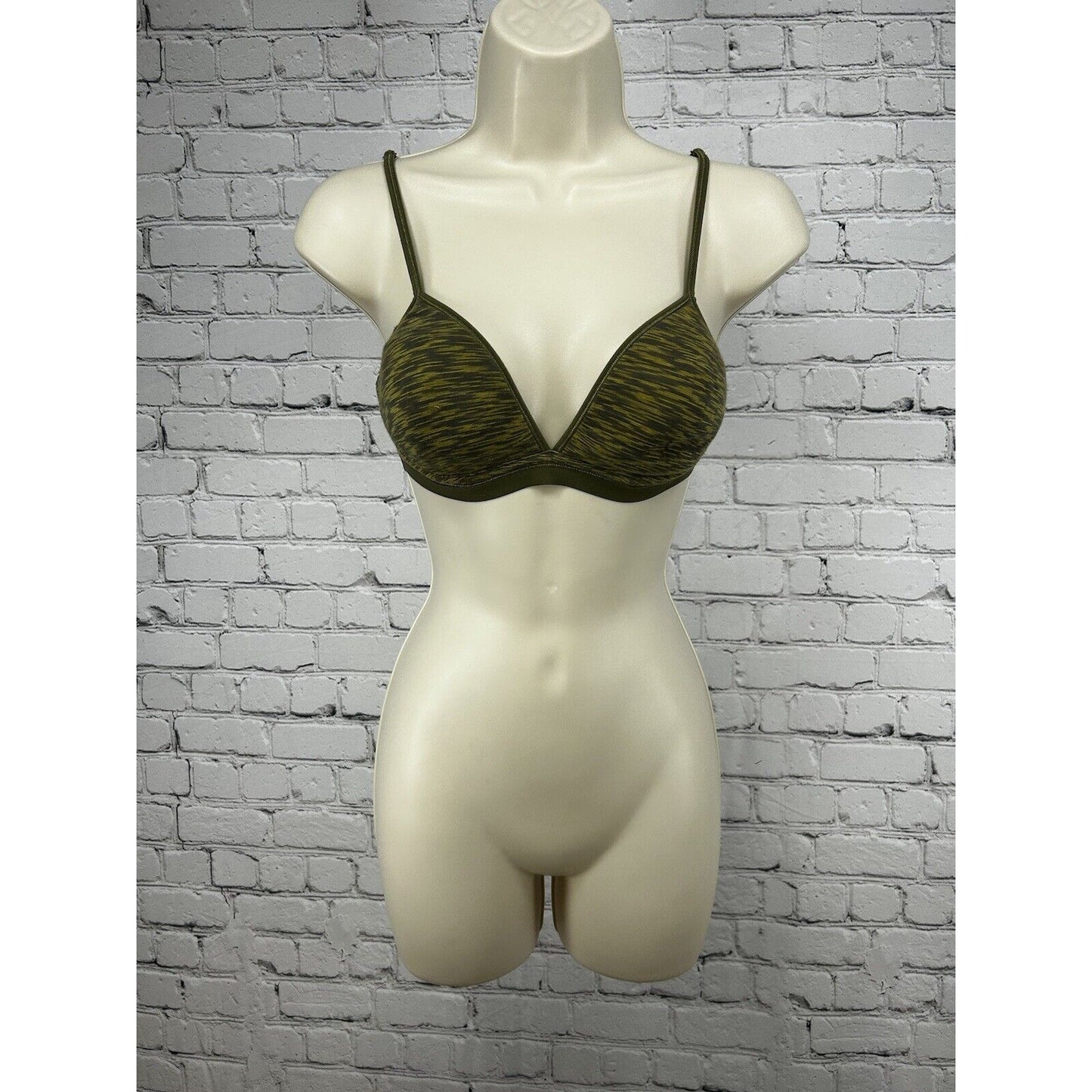 VTG Victoria’s Secret T-shirt Full Coverage Green Striped Bra Lightly lined 34B
