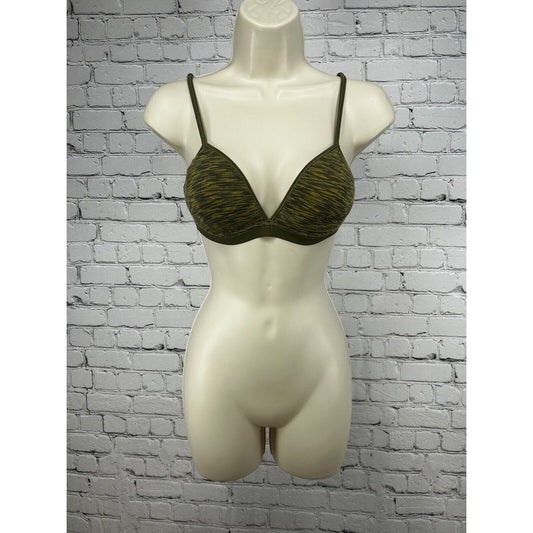 VTG Victoria’s Secret T-shirt Full Coverage Green Striped Bra Lightly lined 34B