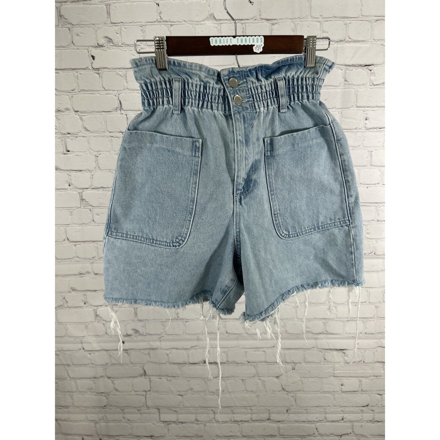 Zara Lightwash Denim Blue Elastic Waist High Waisted Shorts Womens Size 2 (24x5)