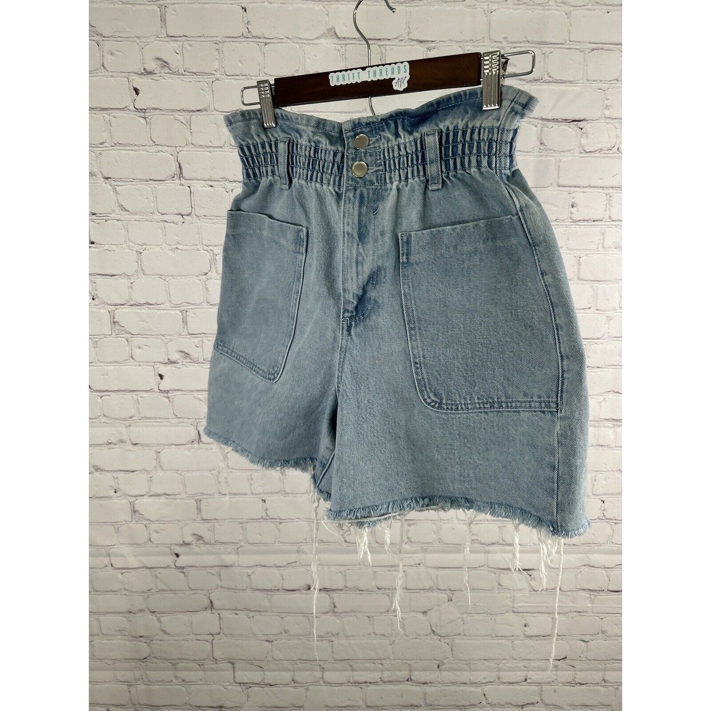 Zara Lightwash Denim Blue Elastic Waist High Waisted Shorts Womens Size 2 (24x5)