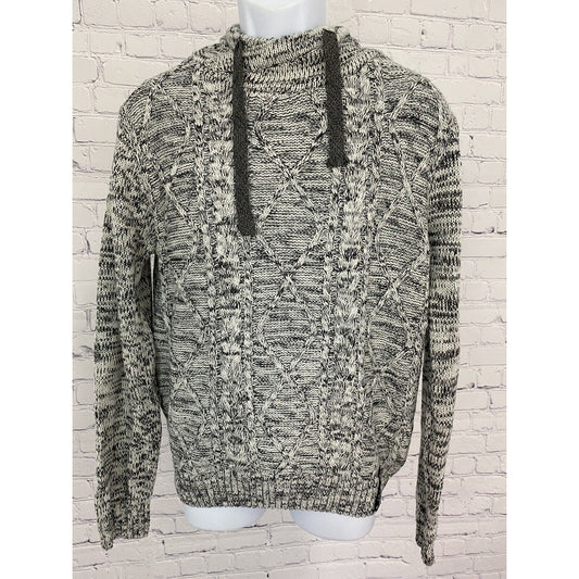 DARKBLACK White Black Chunky Knit Hooded Sweater Size M Medium
