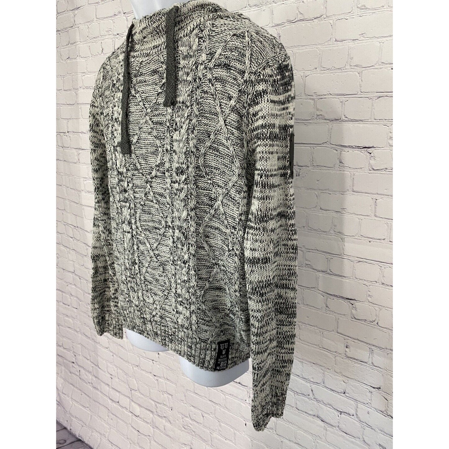 DARKBLACK White Black Chunky Knit Hooded Sweater Size M Medium