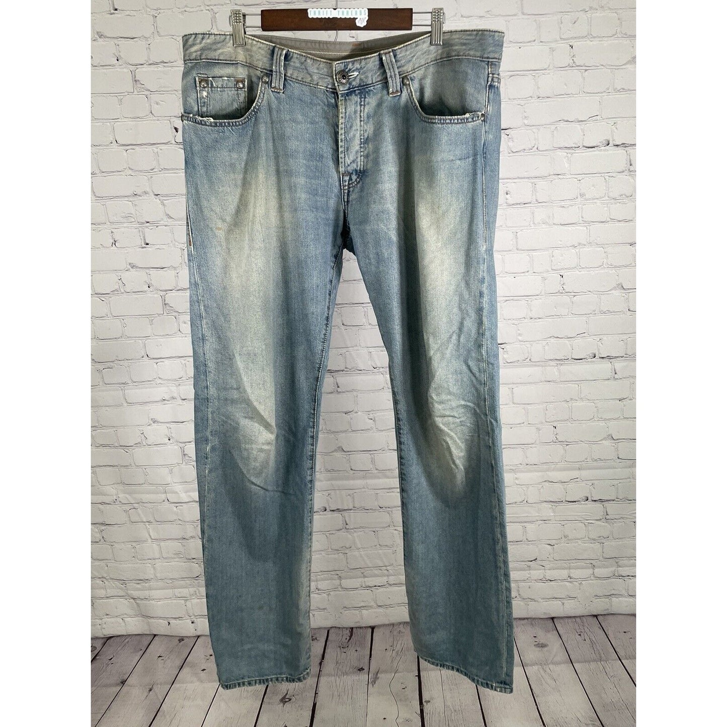 Boss Hugo Boss Selvedge Organic Denim Distressed Button Fly Baggy Jeans 38x34