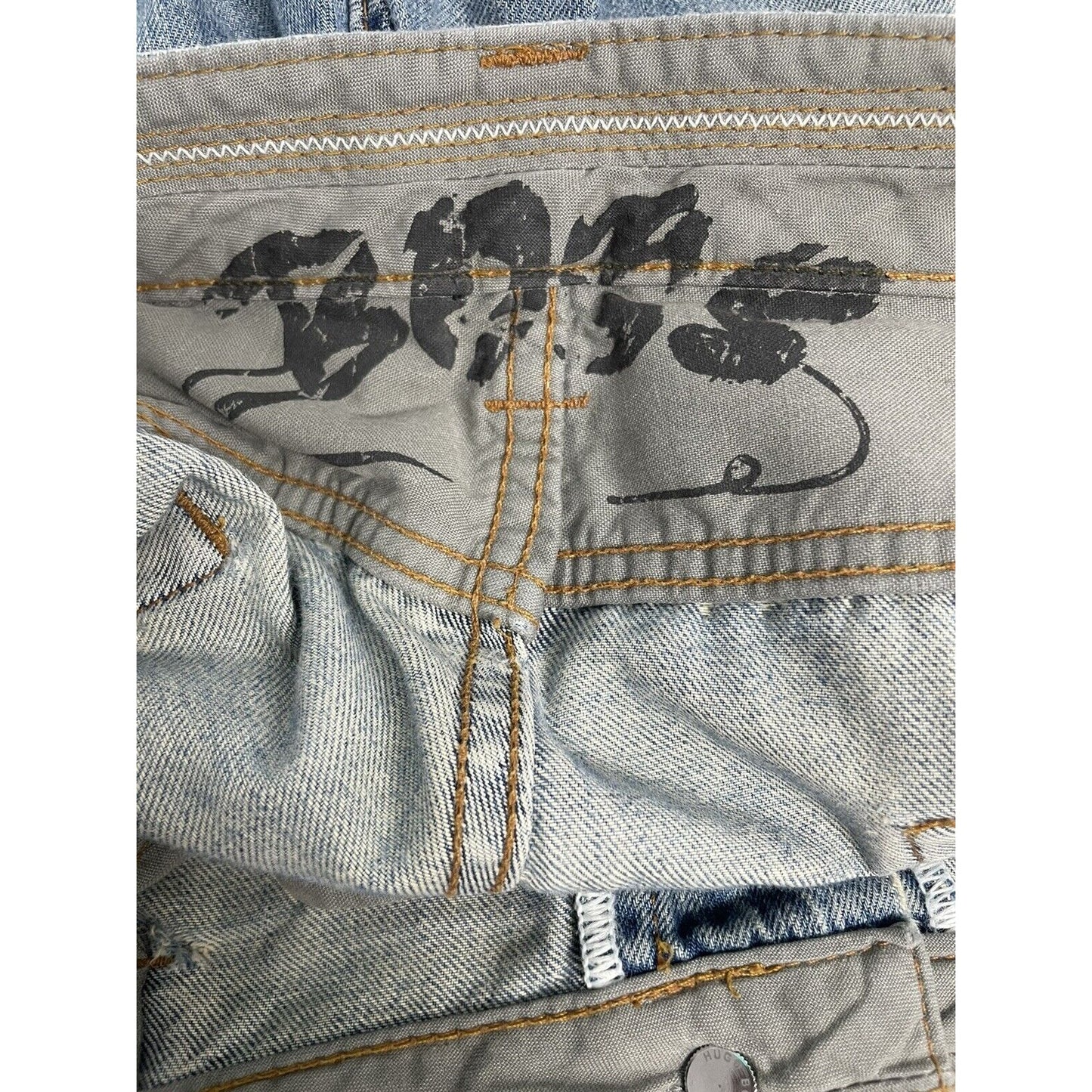 Boss Hugo Boss Selvedge Organic Denim Distressed Button Fly Baggy Jeans 38x34