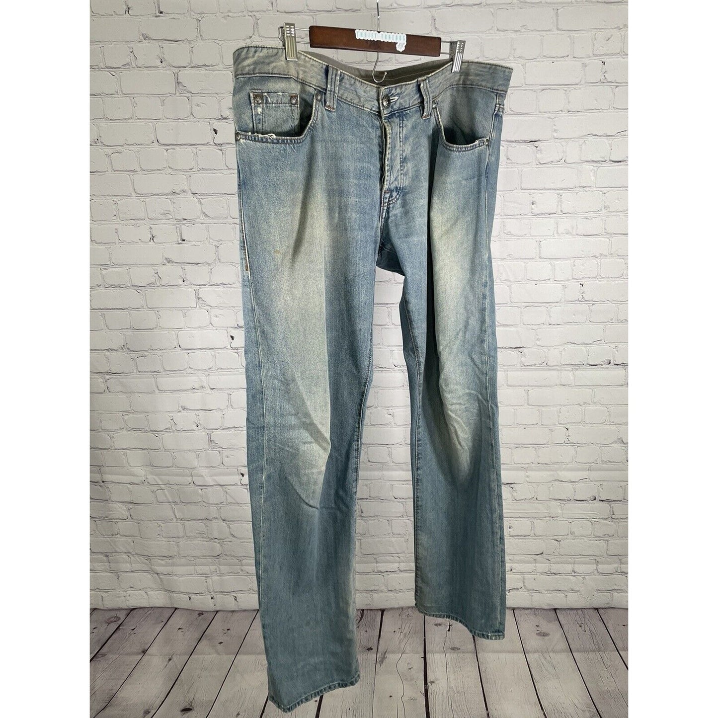 Boss Hugo Boss Selvedge Organic Denim Distressed Button Fly Baggy Jeans 38x34