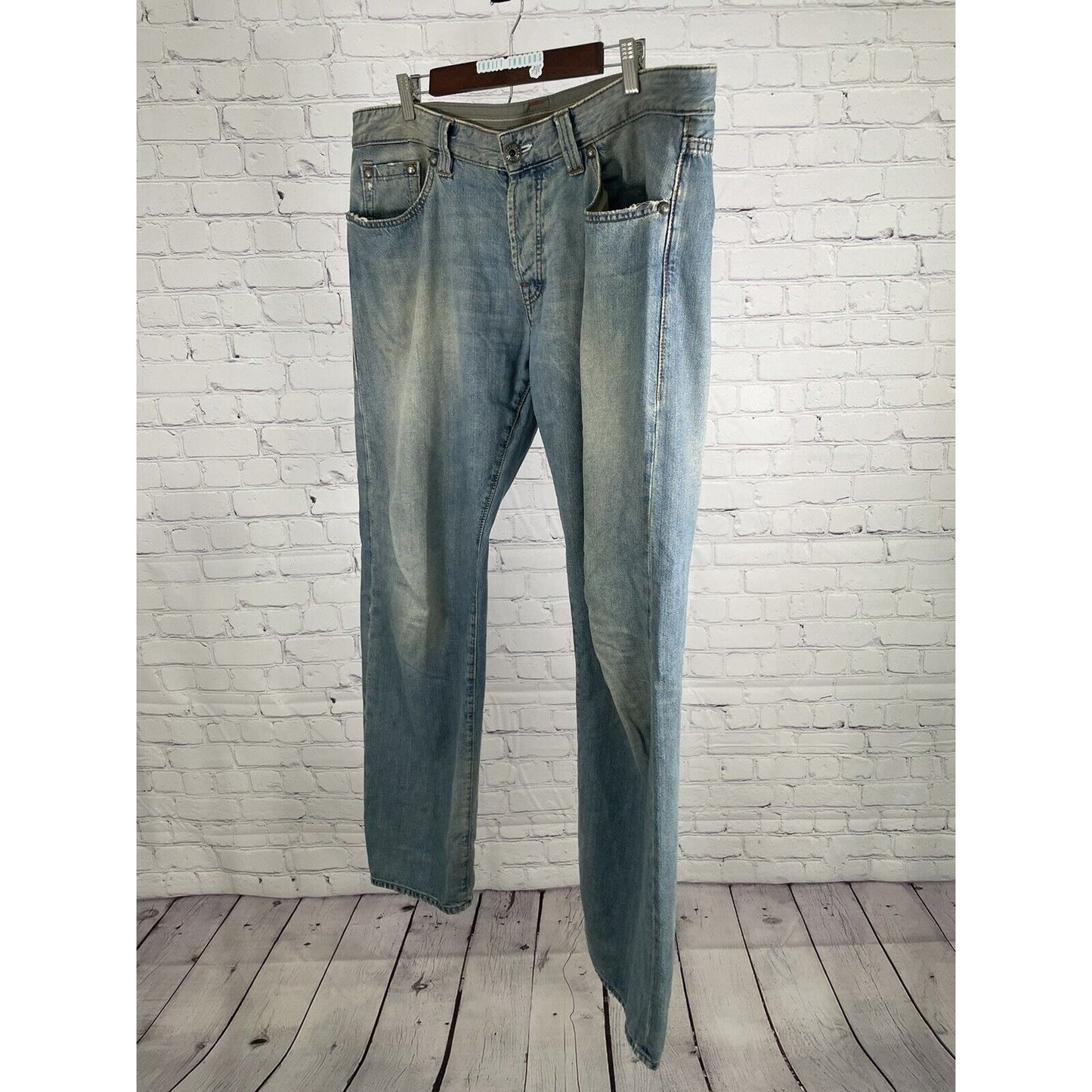 Boss Hugo Boss Selvedge Organic Denim Distressed Button Fly Baggy Jeans 38x34