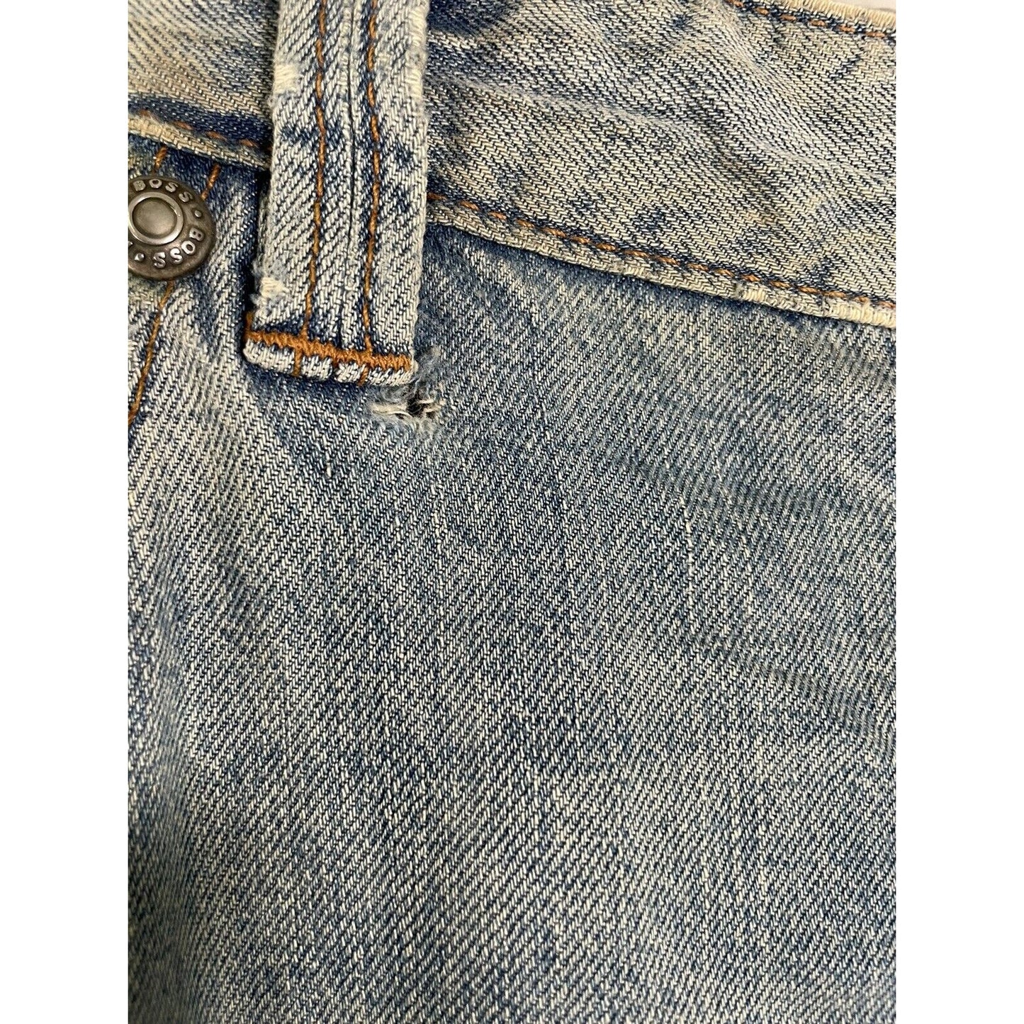 Boss Hugo Boss Selvedge Organic Denim Distressed Button Fly Baggy Jeans 38x34