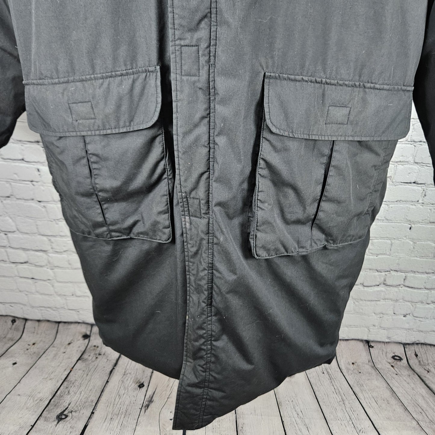 VTG J.J. Cochran Black Duck Down Feather Pocket Long Coat Parka Large 42-44