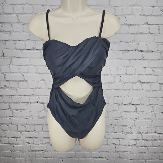 NWT Cupshe Black Draped Twist Front Cutout One Piece Swimsuit Bathing Suit M