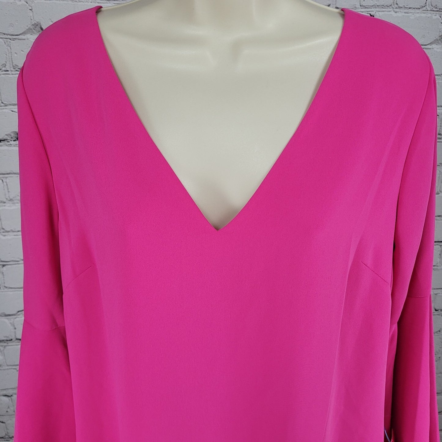 NWT Trina Turk Hot Pink Long Bell Sleeve Tie Back Lined Shift Dress Size Large L