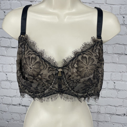 Sofia Intimates Black Metallic Floral Lace Mesh Sheer Underwire Bra Size 40D