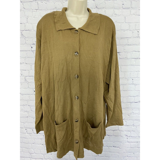 Jon Lawrence LTD. Brown Button Down Sweater Cardigan Pockets Shoulder Pads XL