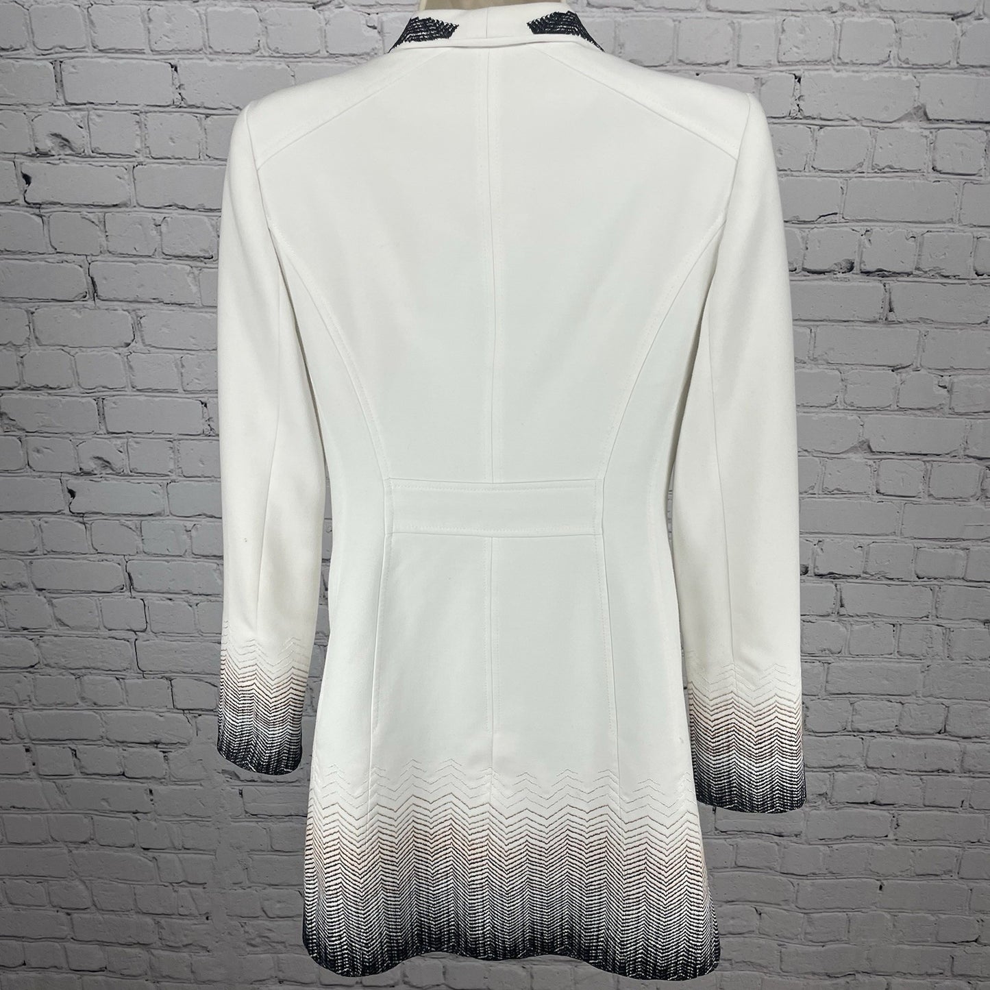 White House Black Market White Embroidered Accents Zipped Lined Long Jacket XXS