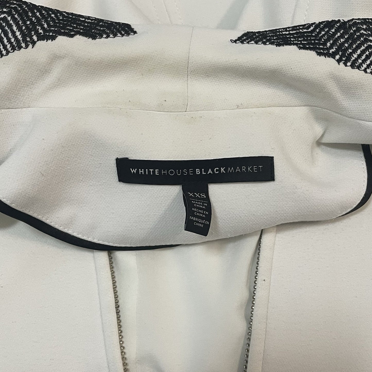 White House Black Market White Embroidered Accents Zipped Lined Long Jacket XXS
