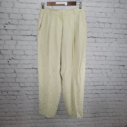 VTG Liz Claiborne Beige Pleated High Rise Dress Pants USA Made Size 10P (27x27)