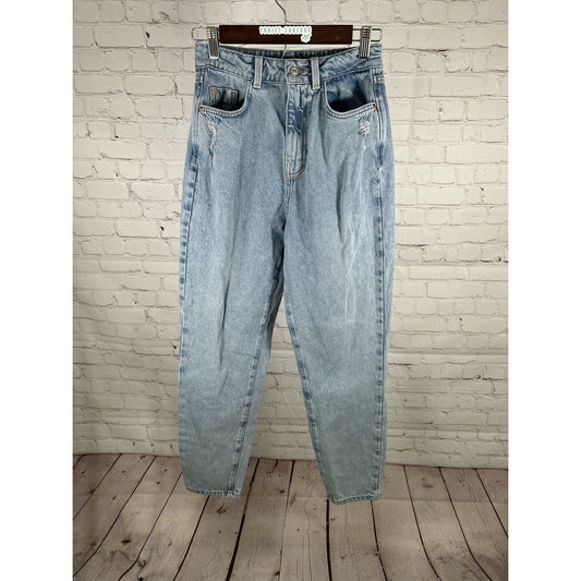 Zara Light Wash Denim Straight Leg Distressed High Rise Jeans Size 2 (25 x 28)