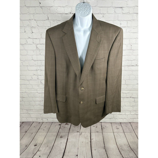 Jos A Bank Brown Blue Plaid 100% Wool Two Button Jacket Blazer Men’s 44R