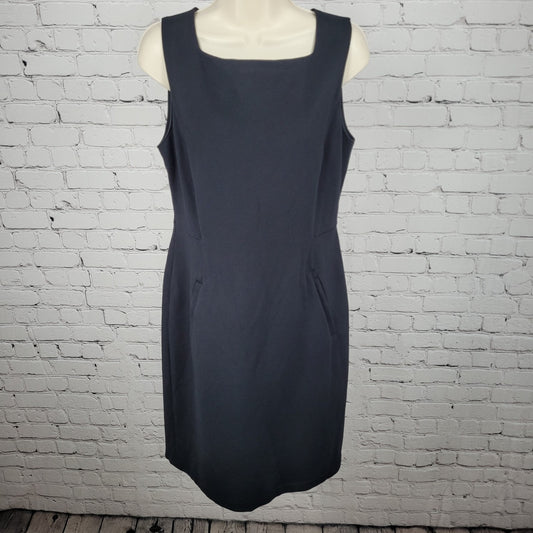 Land's End Black Sleeveless Stretch Square Neck Back Slit Sheath Dress Size 6