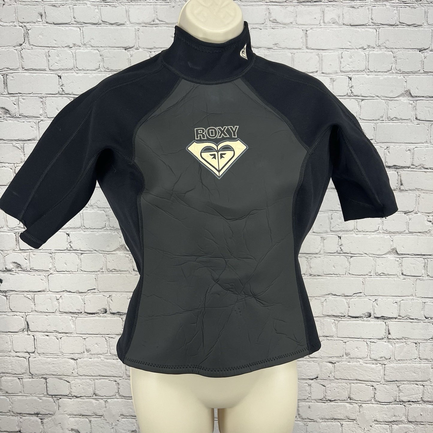 Roxy Quicksilver Black Short Sleeve Wetsuit Top Zipped Back Beach Womens Size 14