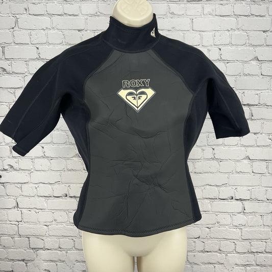 Roxy Quicksilver Black Short Sleeve Wetsuit Top Zipped Back Beach Womens Size 14