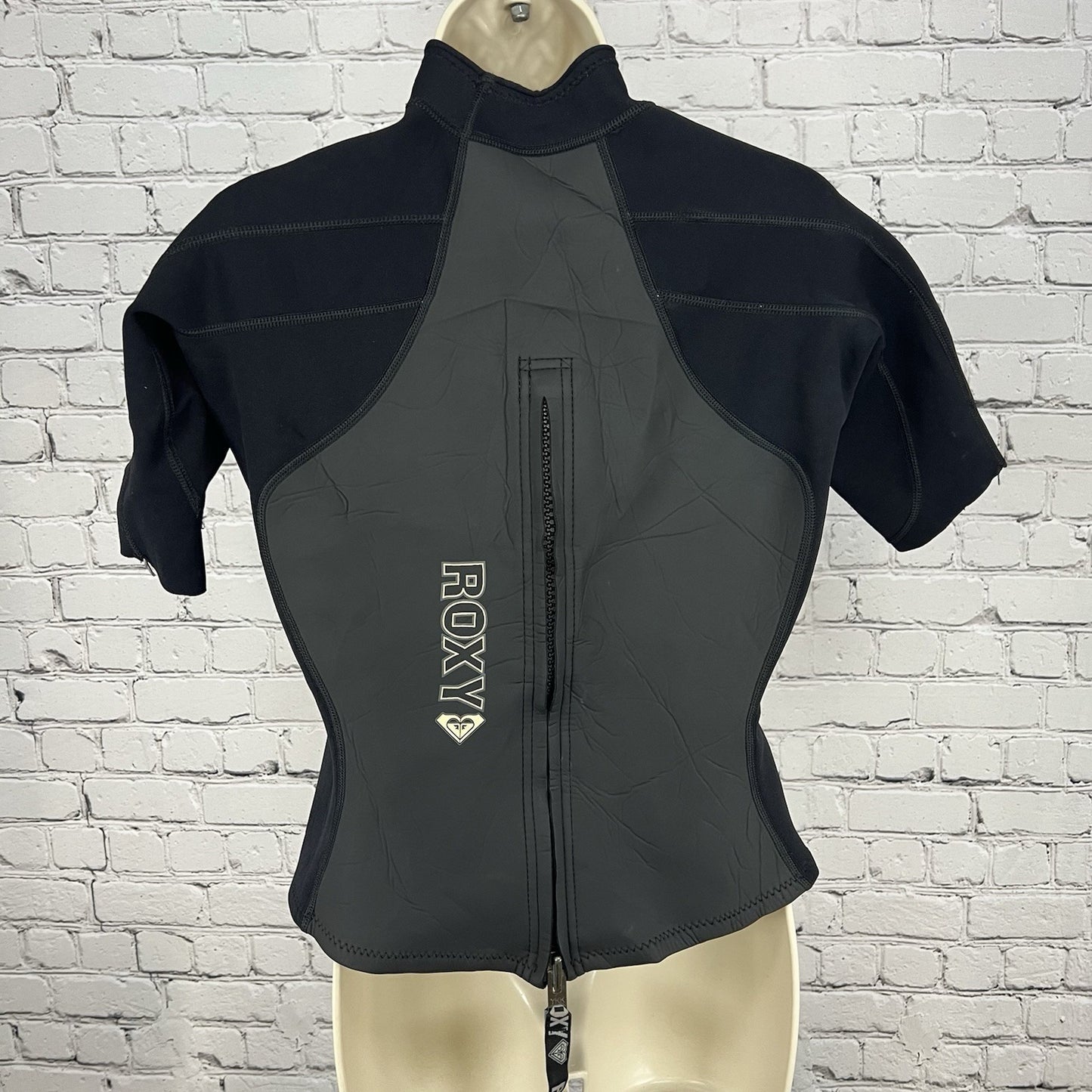 Roxy Quicksilver Black Short Sleeve Wetsuit Top Zipped Back Beach Womens Size 14