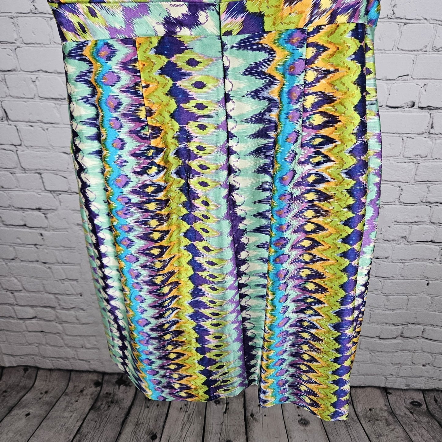 Kay Unger New York Multicolor Silk Blend Print Pleated Lined Midi Dress 12