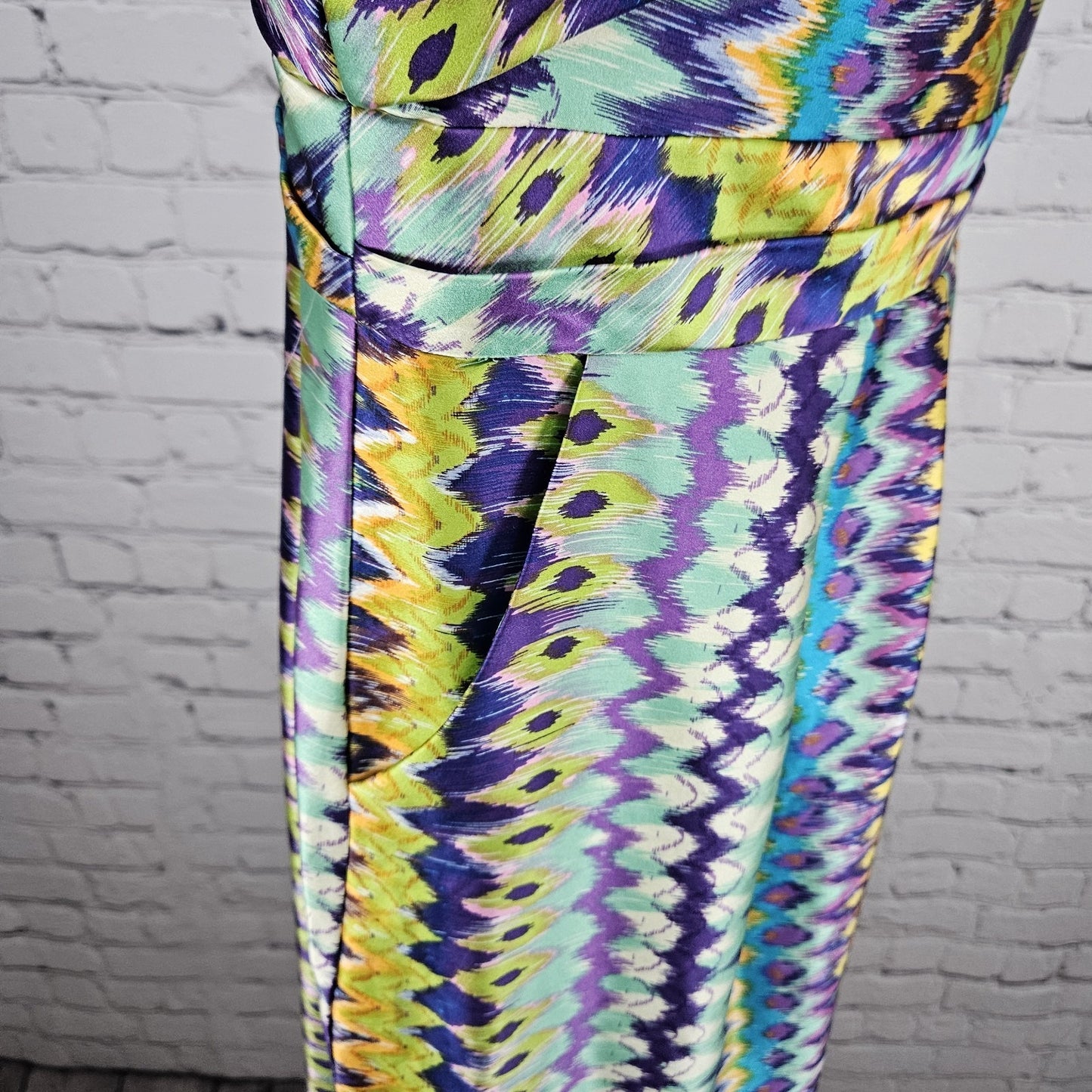 Kay Unger New York Multicolor Silk Blend Print Pleated Lined Midi Dress 12