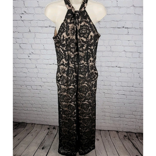Julia Jordan Black Lace Sleeveless High Neck Wide Leg Lined Jumper Size 2