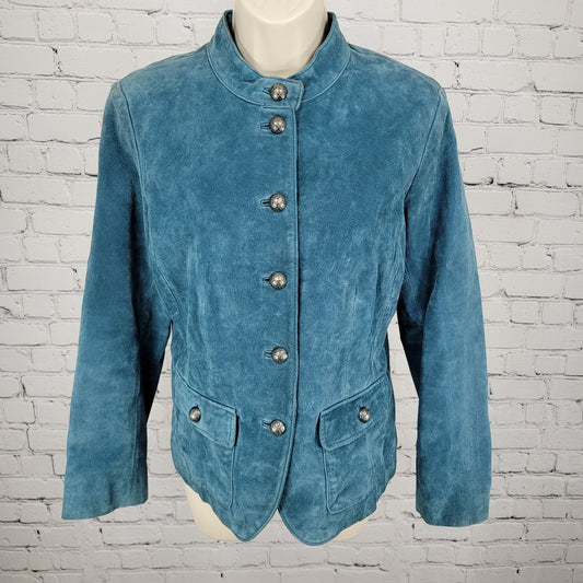 Charter Club Blue Genuine Suede Leather Buttoned Lined Jacket Size Medium M