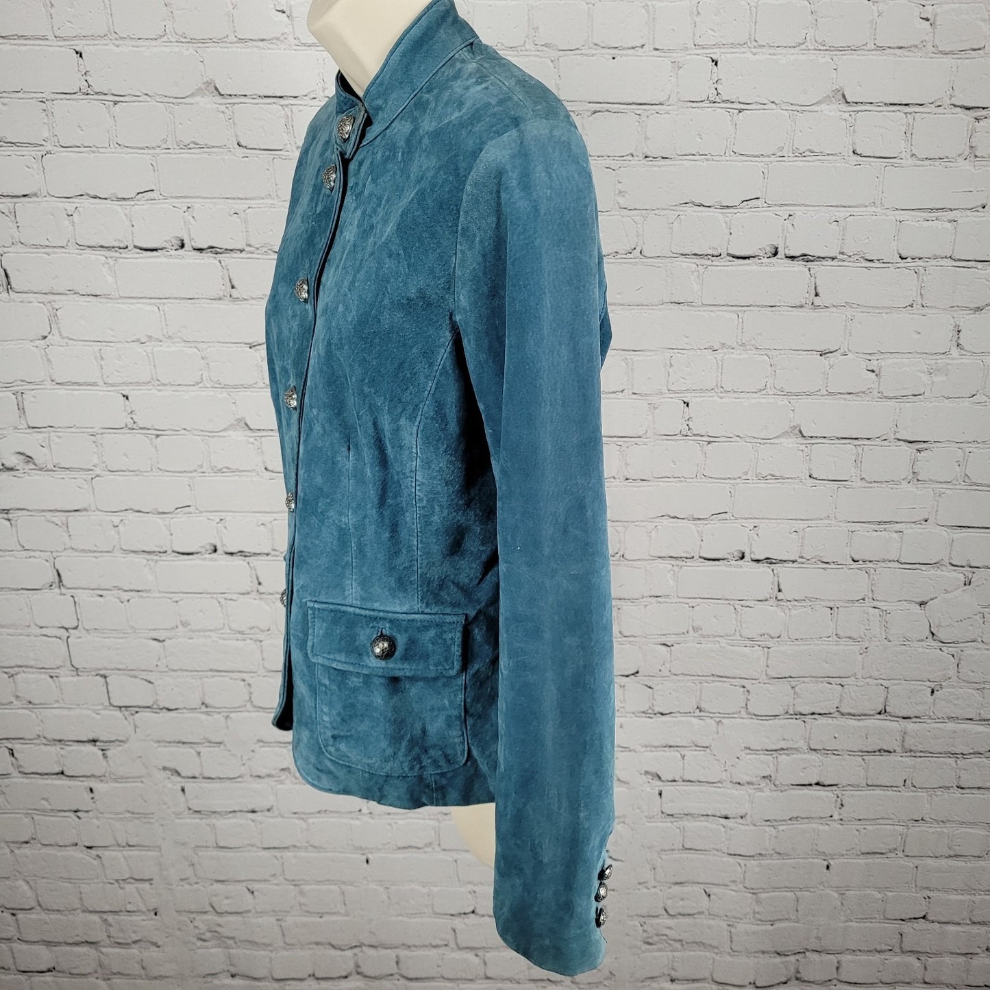 Charter Club Blue Genuine Suede Leather Buttoned Lined Jacket Size Medium M
