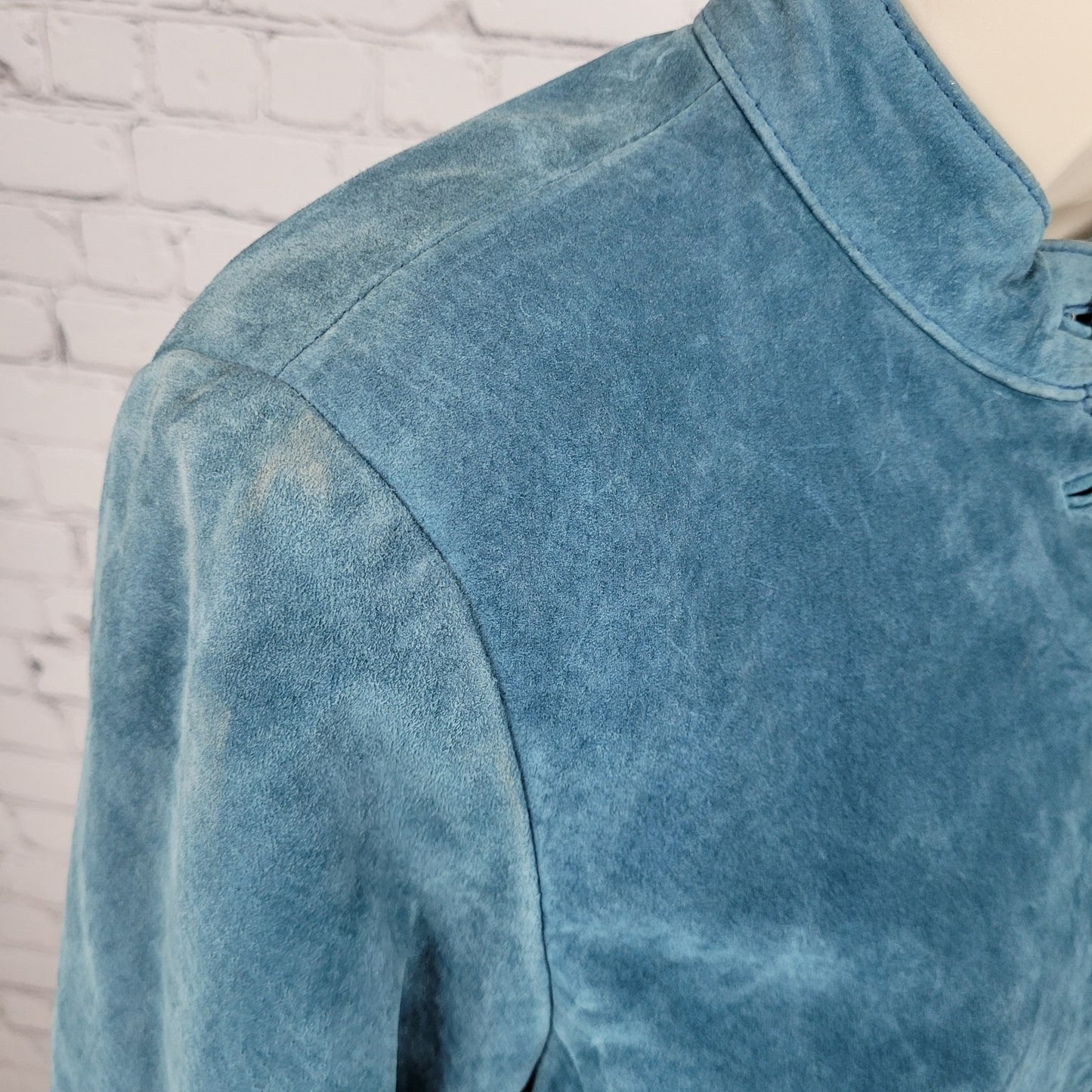 Charter Club Blue Genuine Suede Leather Buttoned Lined Jacket Size Medium M
