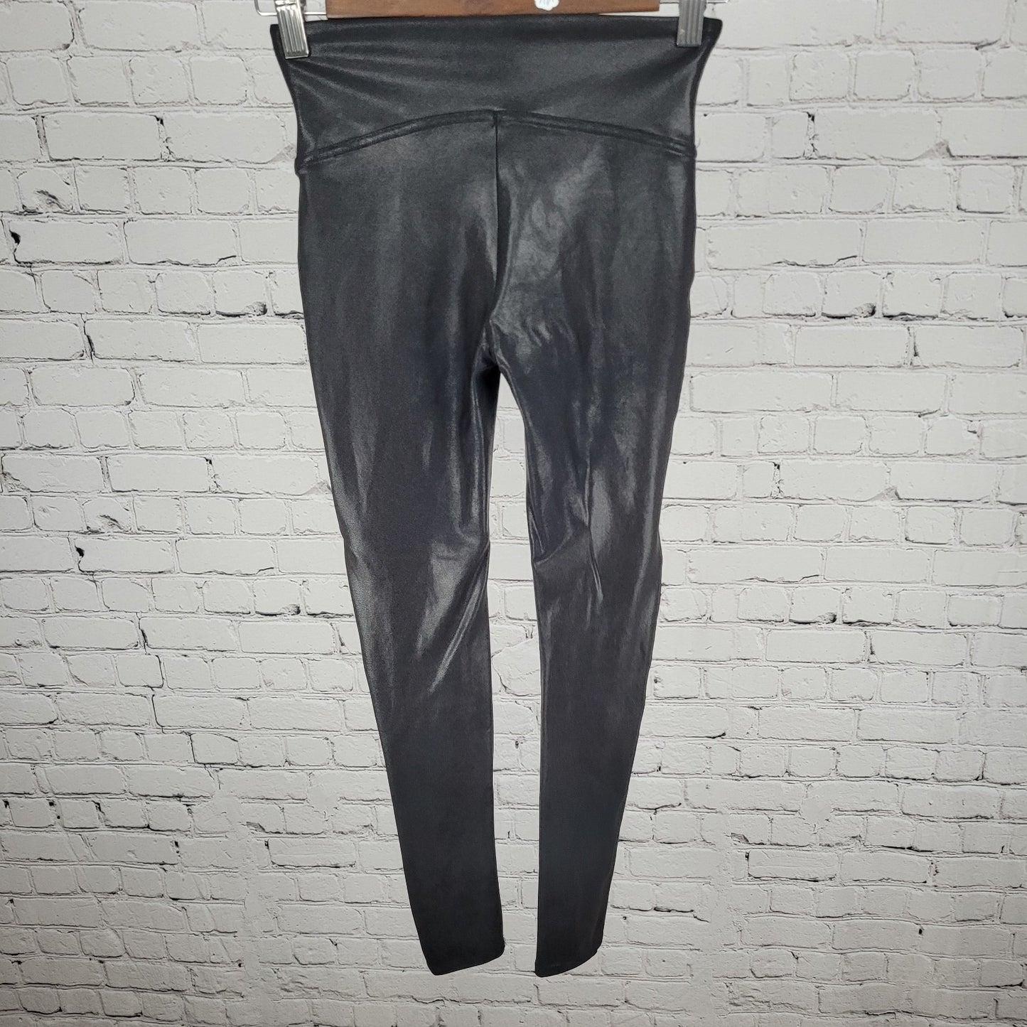 Spanx Black Shiny Stretch Skinny Slimming Leggings Pants Size SP Small (23x26)