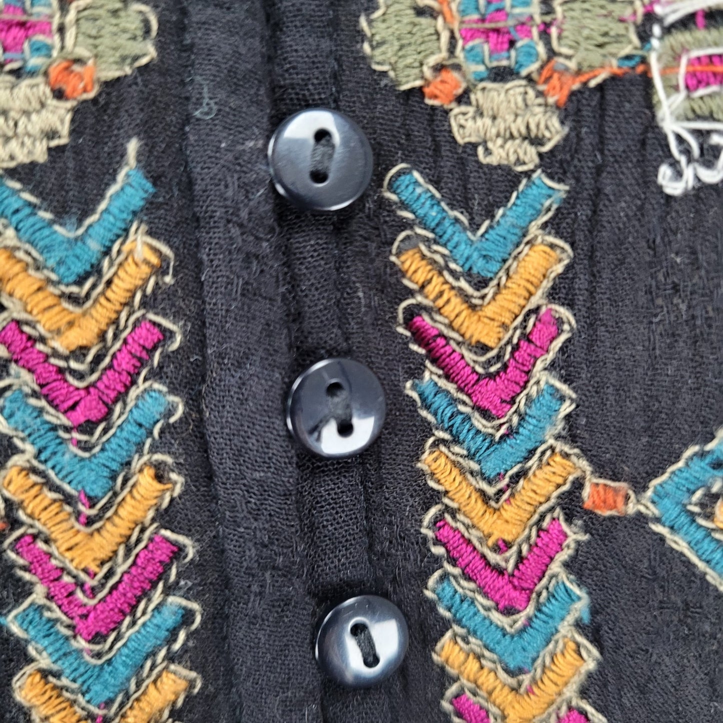 Free People Black Embroidered Long Balloon Sleeve Boho Tunic Top Blouse XS