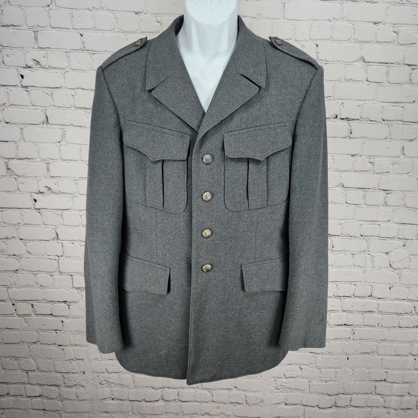 VTG Swiss Army Grey Military Issue Uniform Buttoned Lined Notch Jacket Coat M/L