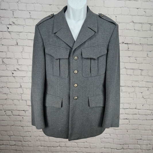 VTG Swiss Army Grey Military Issue Uniform Buttoned Lined Notch Jacket Coat M/L