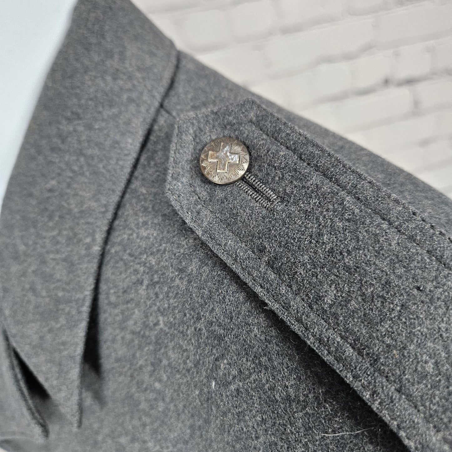 VTG Swiss Army Grey Military Issue Uniform Buttoned Lined Notch Jacket Coat M/L