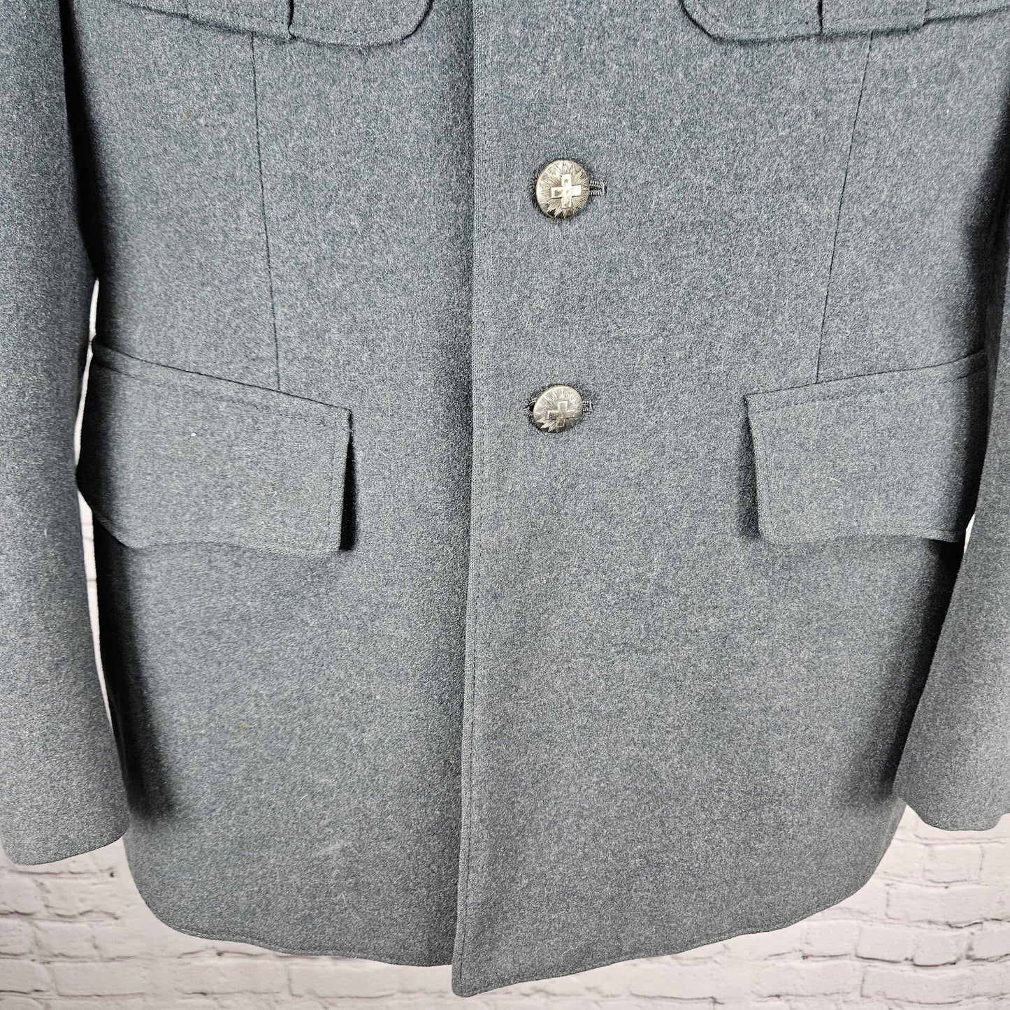 VTG Swiss Army Grey Military Issue Uniform Buttoned Lined Notch Jacket Coat M/L