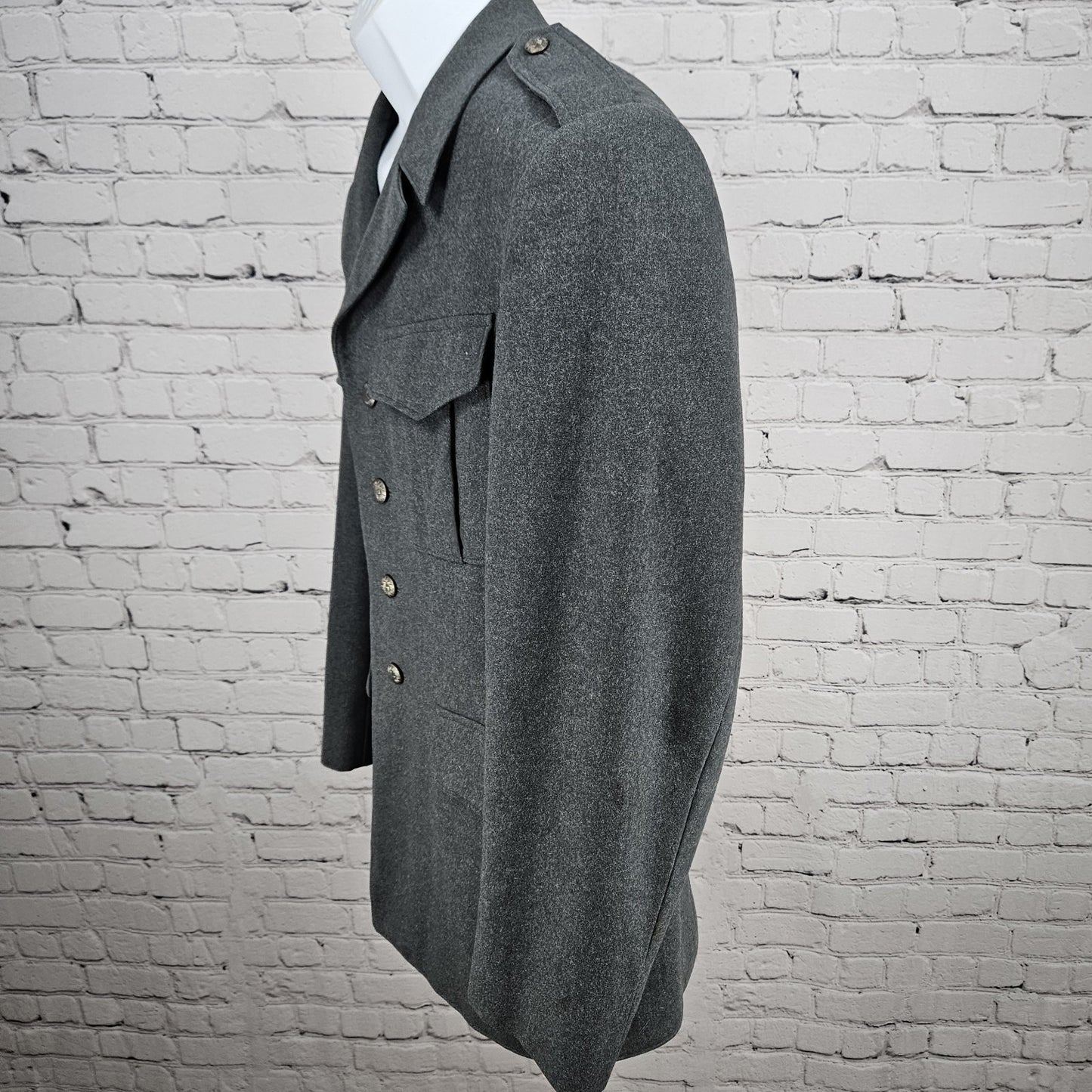 VTG Swiss Army Grey Military Issue Uniform Buttoned Lined Notch Jacket Coat M/L