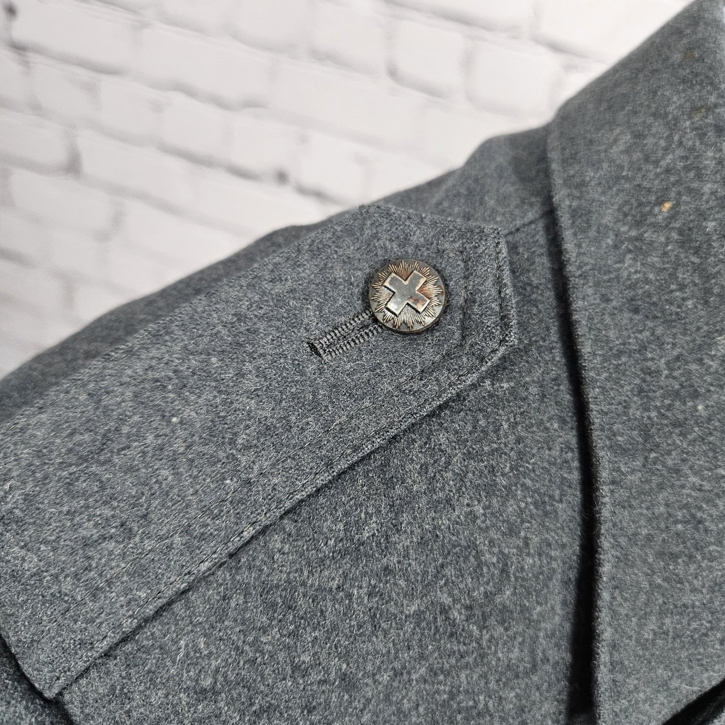 VTG Swiss Army Grey Military Issue Uniform Buttoned Lined Notch Jacket Coat M/L