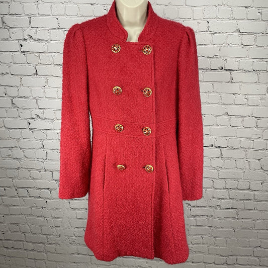Beth Bowley Anthropologie Red Wool Mohair Silk Lined Lightweight Peacoat Coat 6